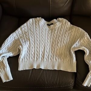 Forever 21 Cream V-Neck Cable Knit Sweater